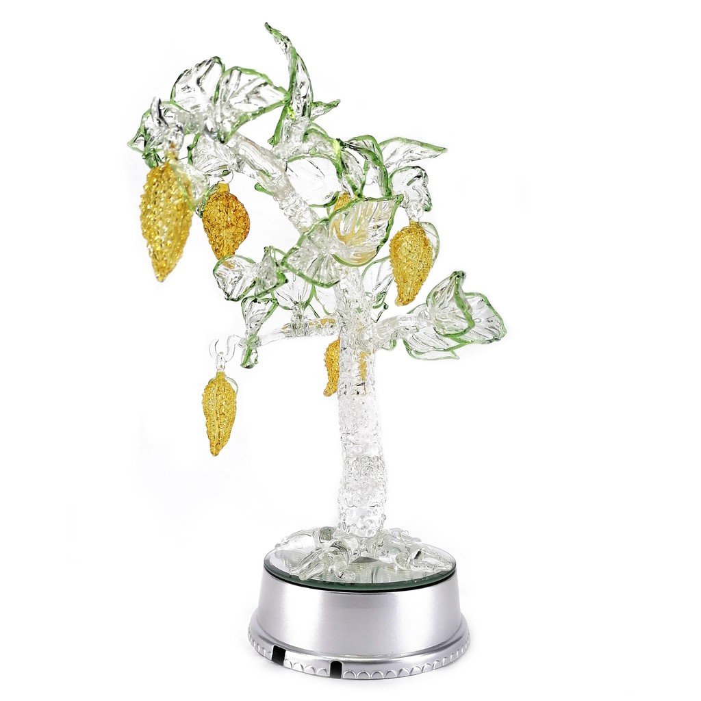 Mango Tree Glass Figurines Home Decor Display with Rotating Base and LED Lights