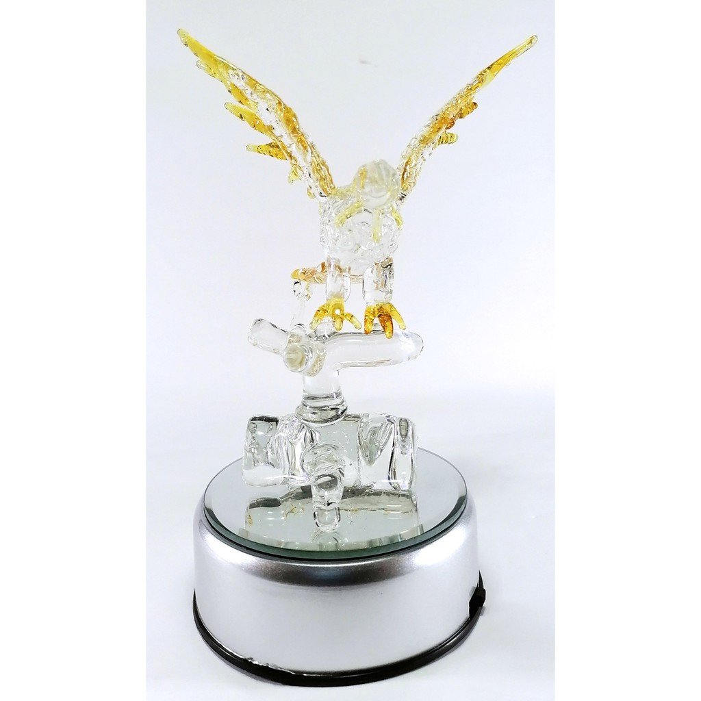 Philippine Blue Eagle Glass Figurine with Rotating Base and LED Lights Home Decoration (Yellow) - Image 2