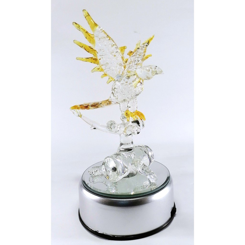 Philippine Blue Eagle Glass Figurine with Rotating Base and LED Lights Home Decoration (Yellow) - Image 3
