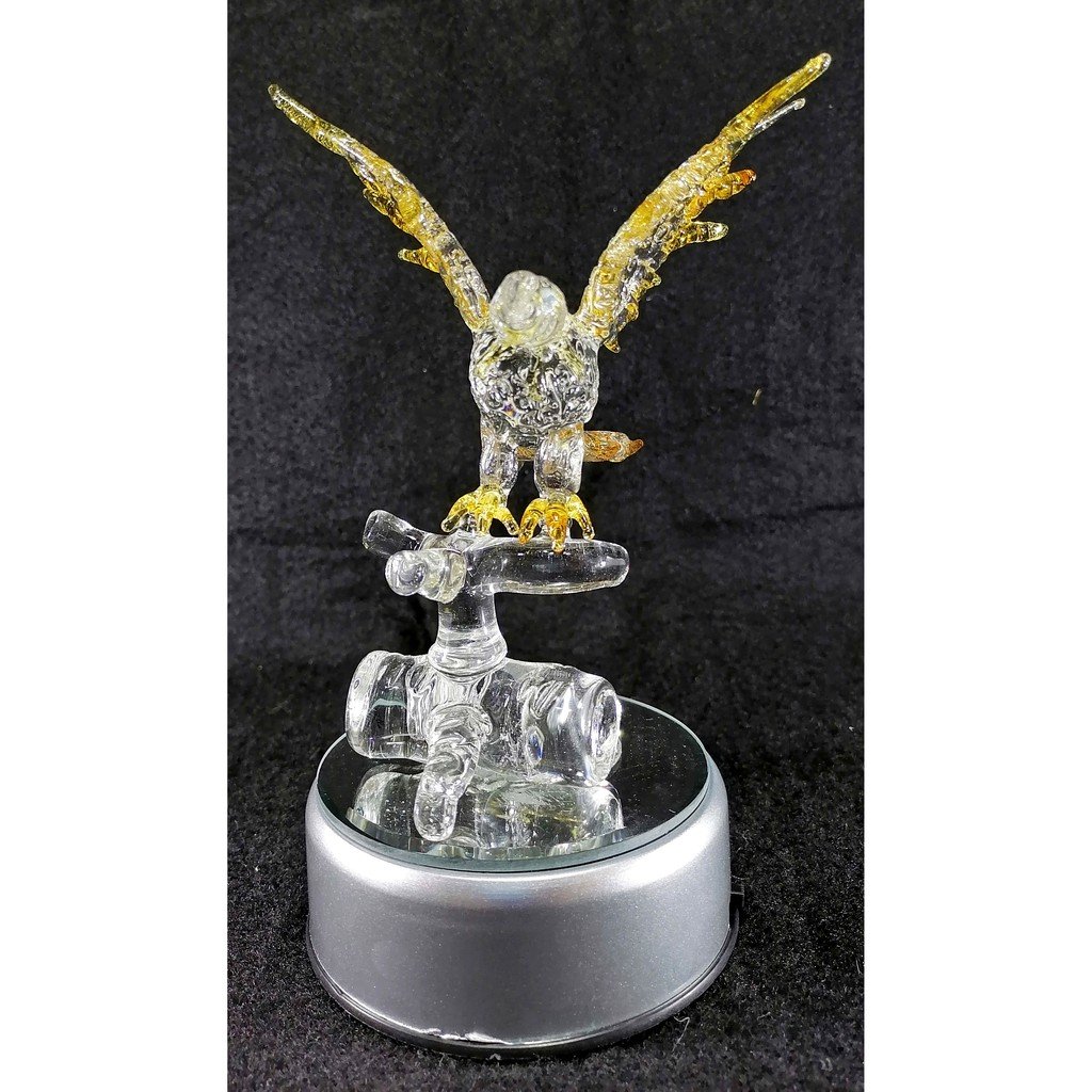 Philippine Blue Eagle Glass Figurine with Rotating Base and LED Lights Home Decoration (Yellow)