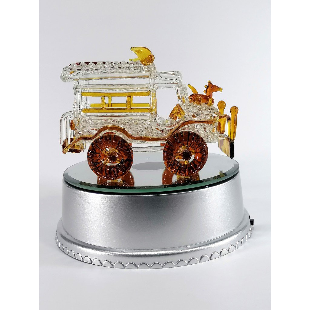 Philippine Jeep Glass Figurine with Rotating Base and LED Lights Home Decoration (Amber) - Image 3