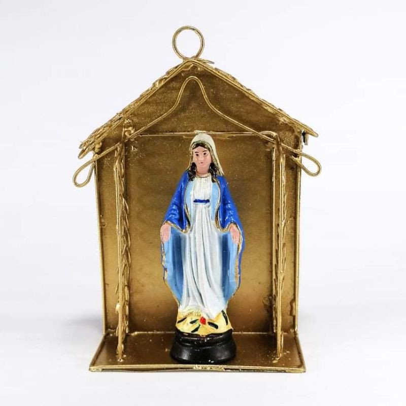 Mama Mary Statue Religious Figurines Home Decor Accents in Tin House Gold