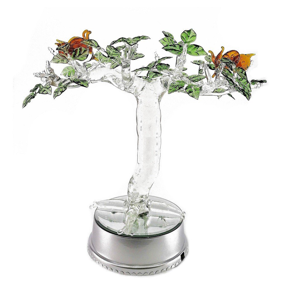 Adam & Eve Tree Artificial Flower Glass Figurines Home Decor Accents with Rotating Base and LED Ligh - Image 2