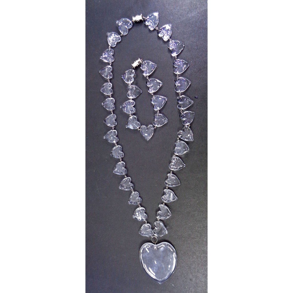 GLASS SOLID HEART PENDANT W/ GLASS STRAIGHT HEART NECKLACE & BRACELET SET