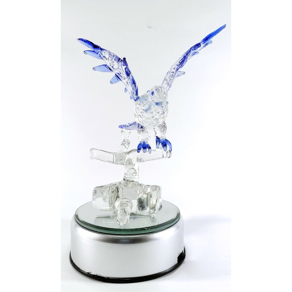 Figurines Home Decor Accents Blue Eagle with Rotating Base and LED Lights