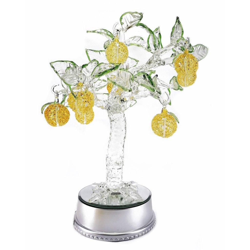 Orange Tree Glass Figurines Home Decor Accents with Rotating Base and LED Lights - Image 2