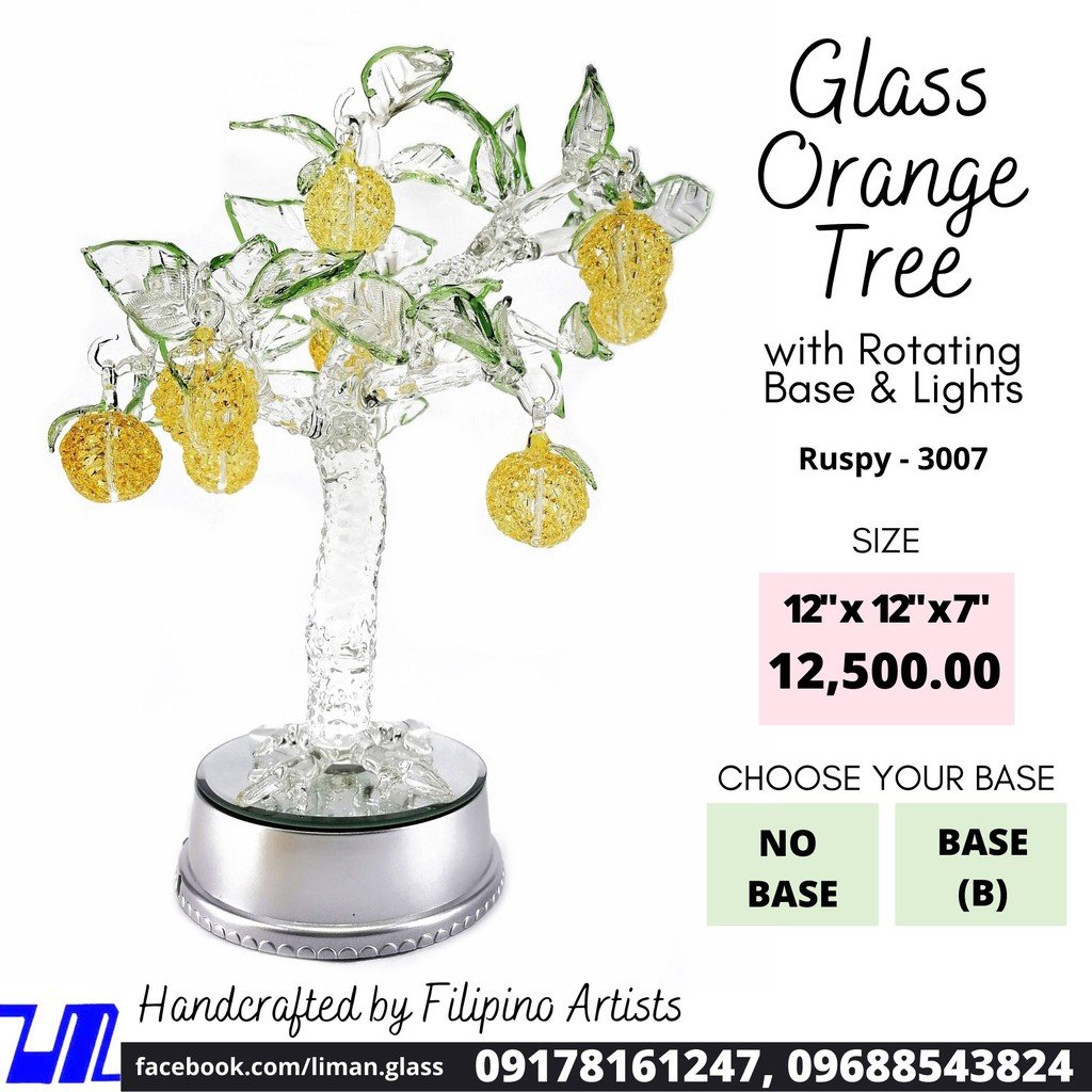 Orange Tree Glass Figurines Home Decor Accents with Rotating Base and LED Lights - Image 3