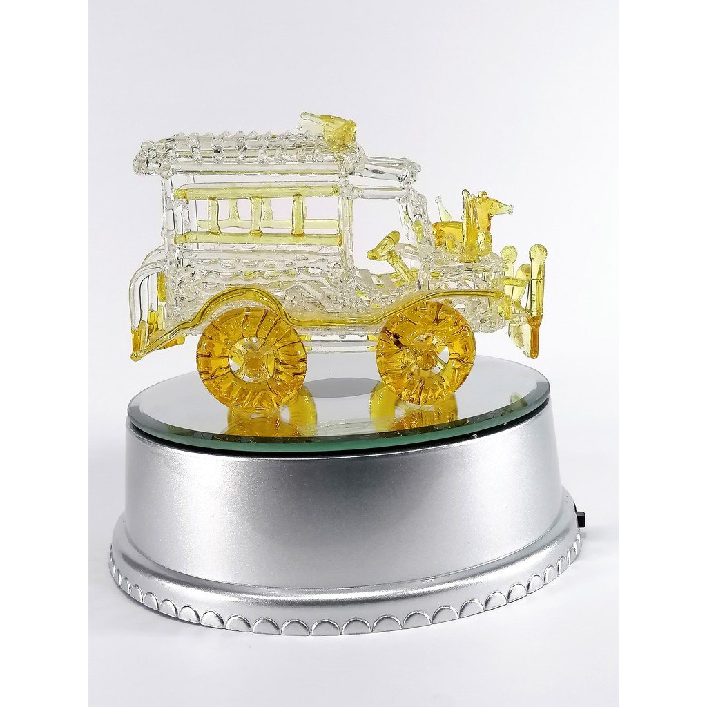 Philippine Jeep Glass Figurine with Rotating Base and LED Lights Home Decoration (Yellow) - Image 2