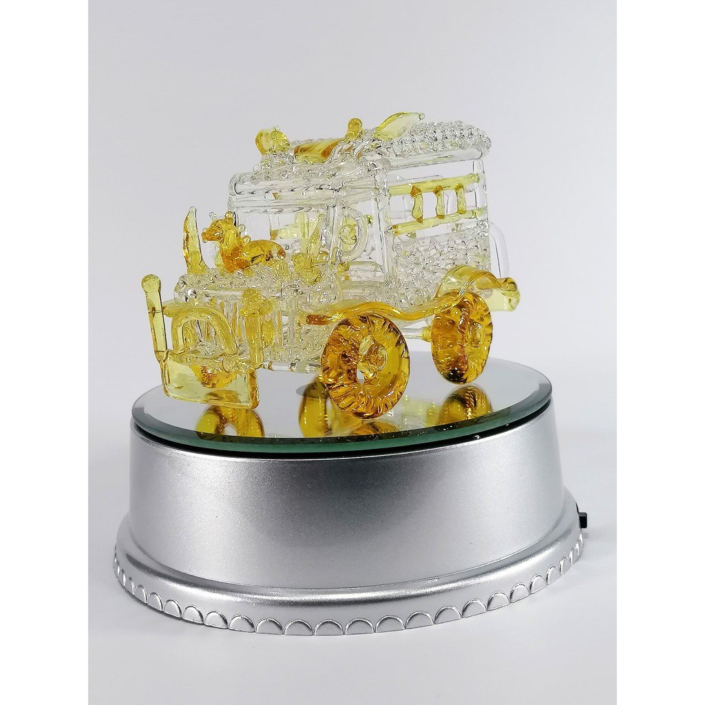 Philippine Jeep Glass Figurine with Rotating Base and LED Lights Home Decoration (Yellow) - Image 3