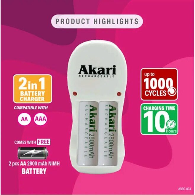 Akari Rechargeable Automatic Battery Charger with Free 2pc Rechargeable Battery (ARBC 803) - Image 6