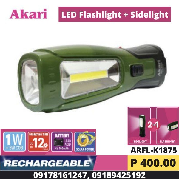 Akari Rechargeable 2 in 1 LED Flashlight + Sidelight (ARFL-K1875)