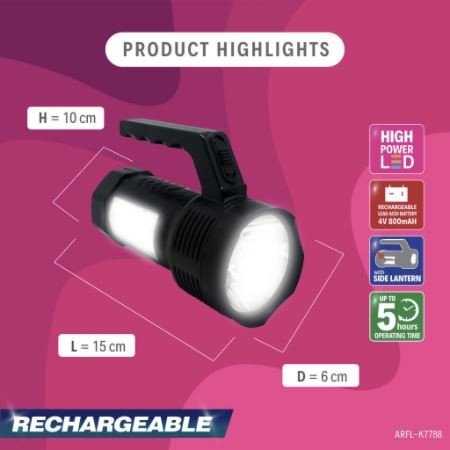 Akari Rechargeable LED Flashlight+Side Lantern (ARFL-K7788) - Image 4
