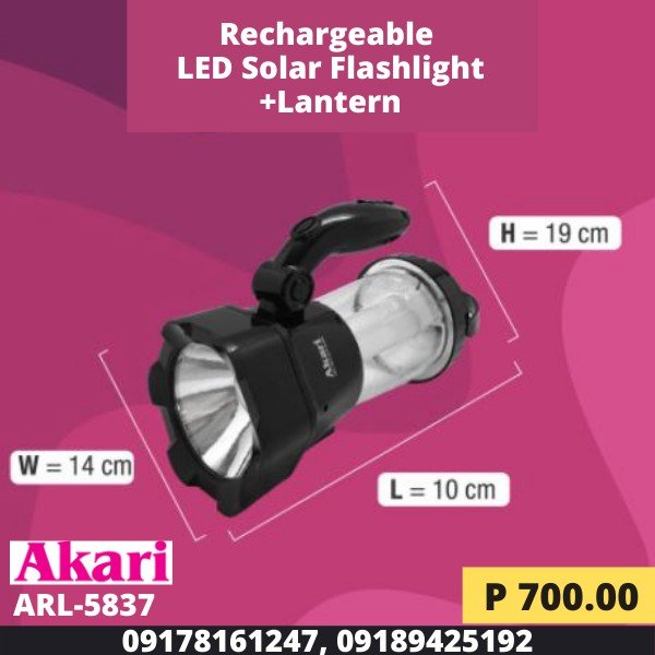 Akari Rechargeable LED Solar Flashlight+Lantern (ARL-5837)