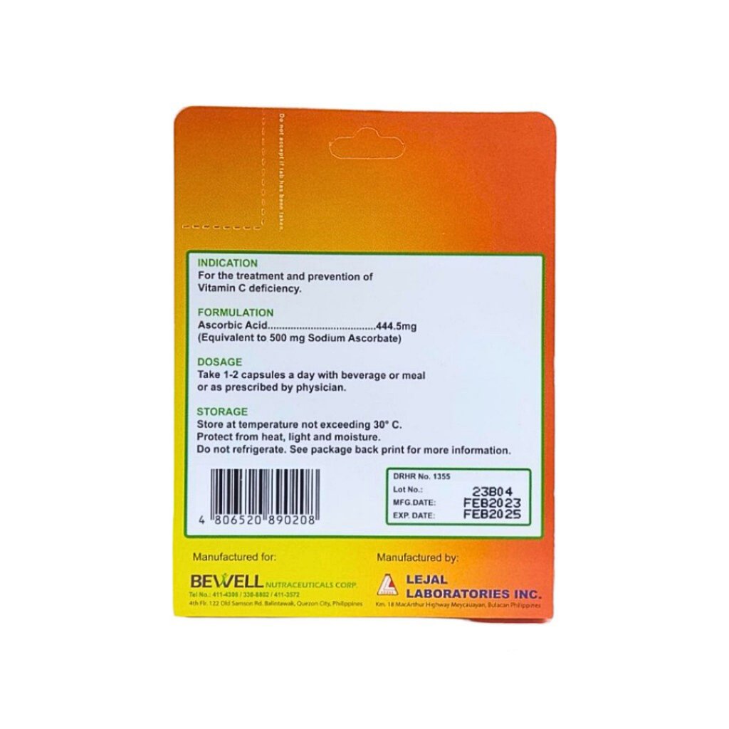 Bewell-C Non-Acidic Vitamin C Sodium Ascorbate 500mg 20's / 10's Capsule (Boost your Immune System) - Image 4