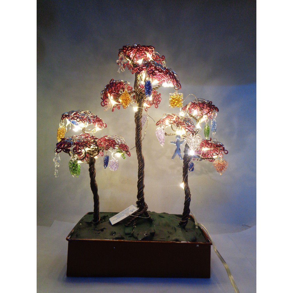 Three Tree Lamp Fairy Light Bedroom Decor with Glass Ornaments - Image 4