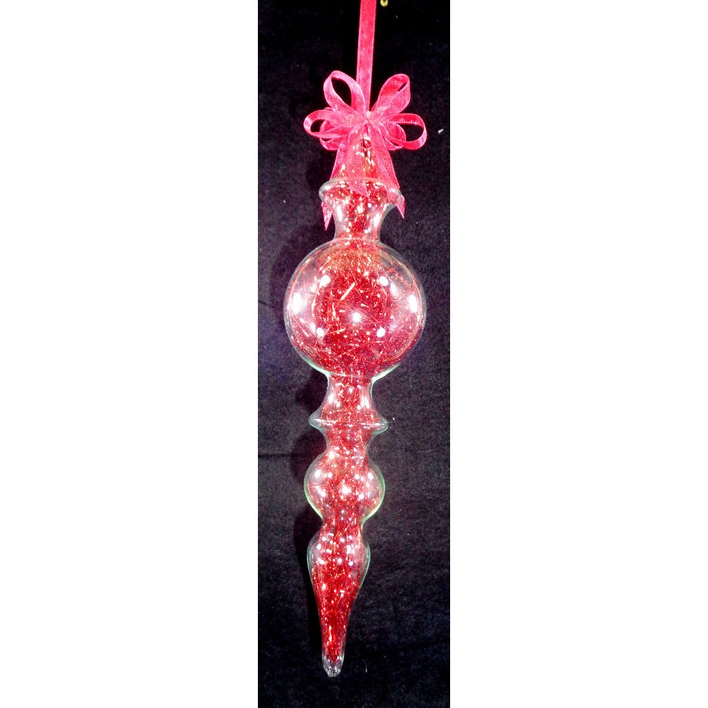 Red Christmas Ornaments 6pc Set Handblown Glass finial with Shreds Christmas Decor