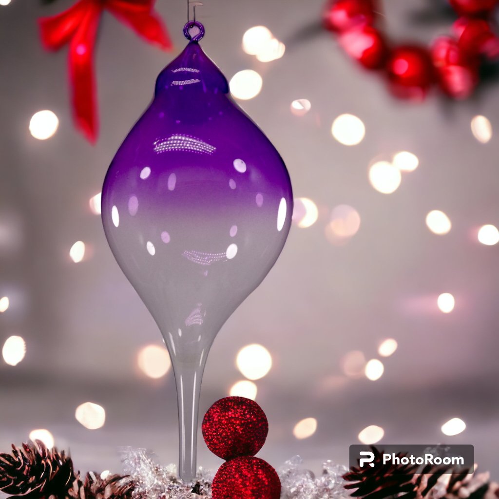 Gradient Purple & Clear Christmas Balls 6pcs Set Handblown Glass Christmas Decor for Tree