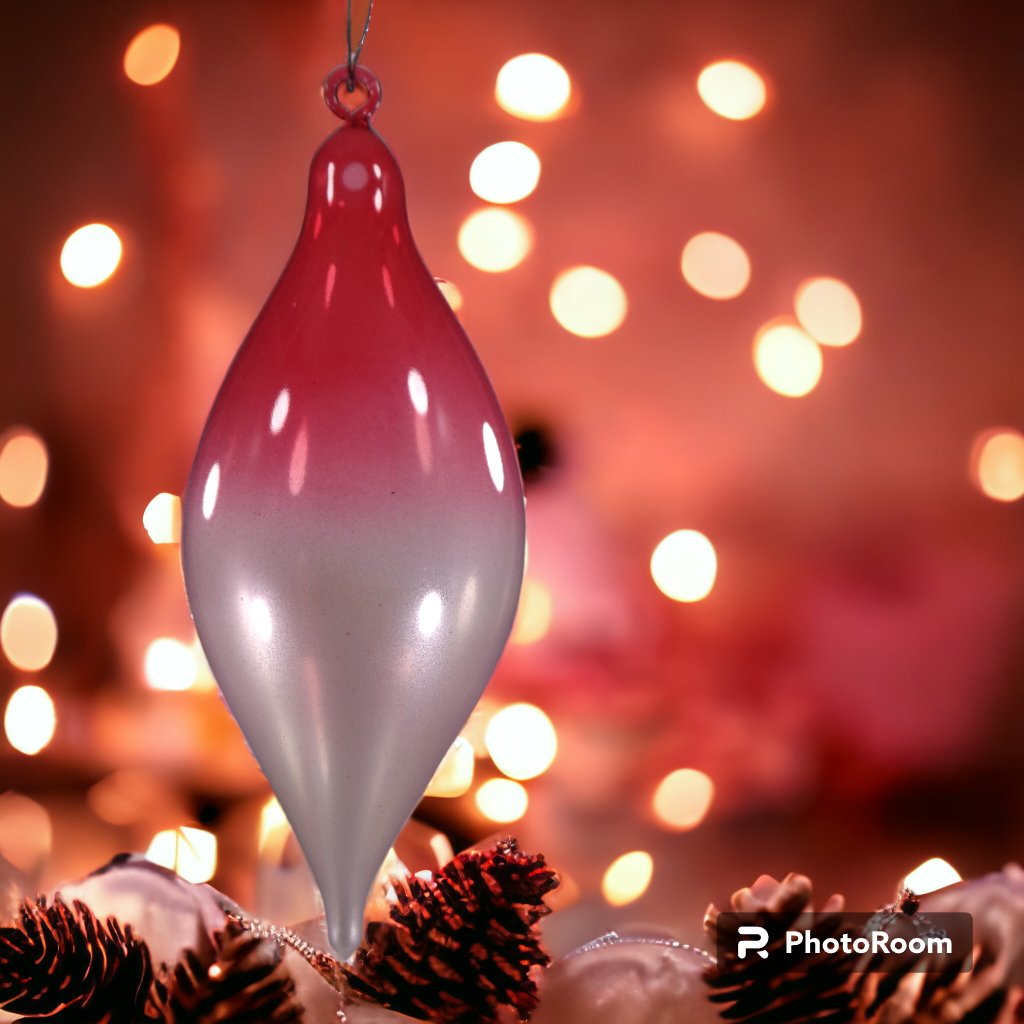 Gradient Red & Pearl White Christmas Balls 6pcs Set Handblown Glass Christmas Decor for Tree