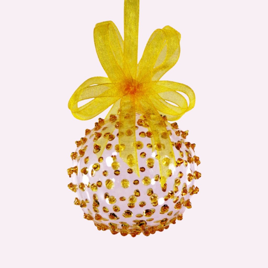 Set of 6pc Colored Dotted Corona Glass Christmas Ball Ornaments in 2.5”, 3”, 3.5”, 4” with Organza R