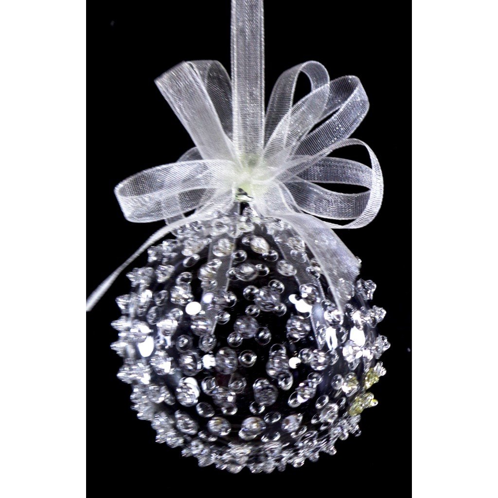 Set of 6pc Colored Dotted Corona Glass Christmas Ball Ornaments in 2.5”, 3”, 3.5”, 4” with Organza R