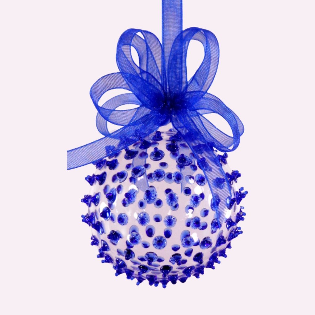 Set of 6pc Colored Dotted Corona Glass Christmas Ball Ornaments in 2.5”, 3”, 3.5”, 4” with Organza R