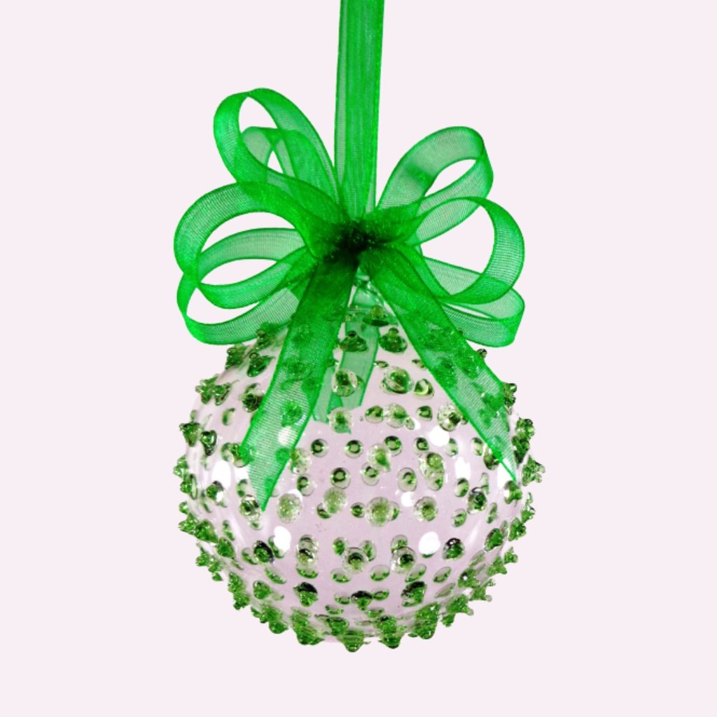 Set of 6pc Colored Dotted Corona Glass Christmas Ball Ornaments in 2.5”, 3”, 3.5”, 4” with Organza R