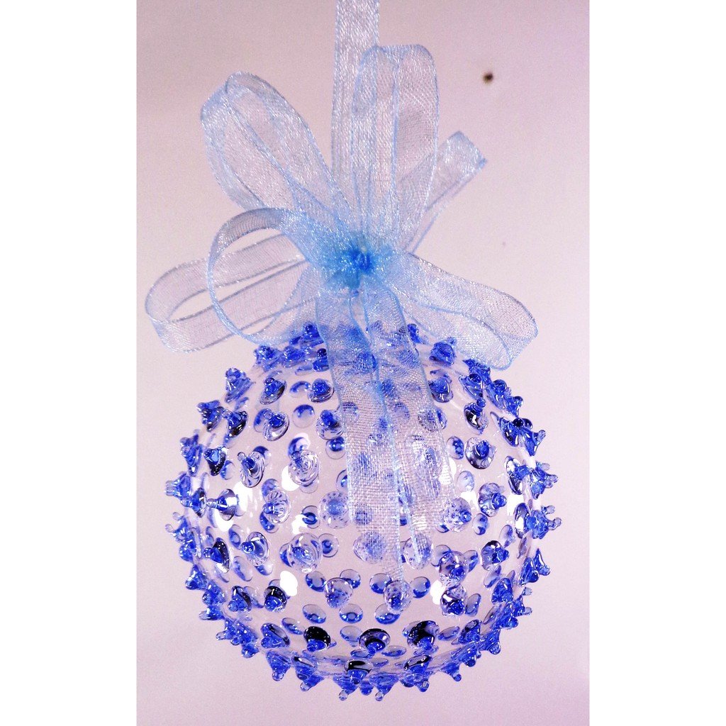 Set of 6pc Colored Dotted Corona Glass Christmas Ball Ornaments in 2.5”, 3”, 3.5”, 4” with Organza R