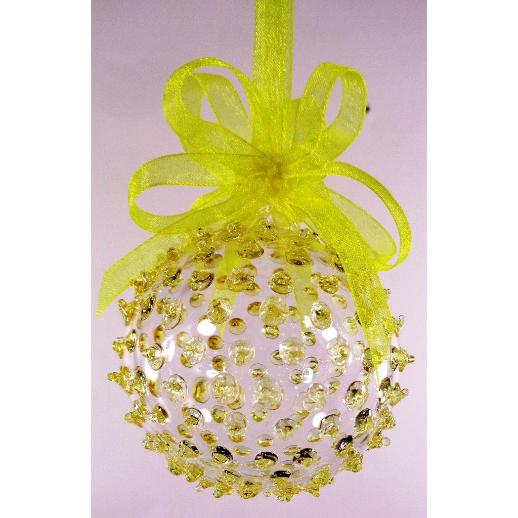 Set of 6pc Colored Dotted Corona Glass Christmas Ball Ornaments in 2.5”, 3”, 3.5”, 4” with Organza R