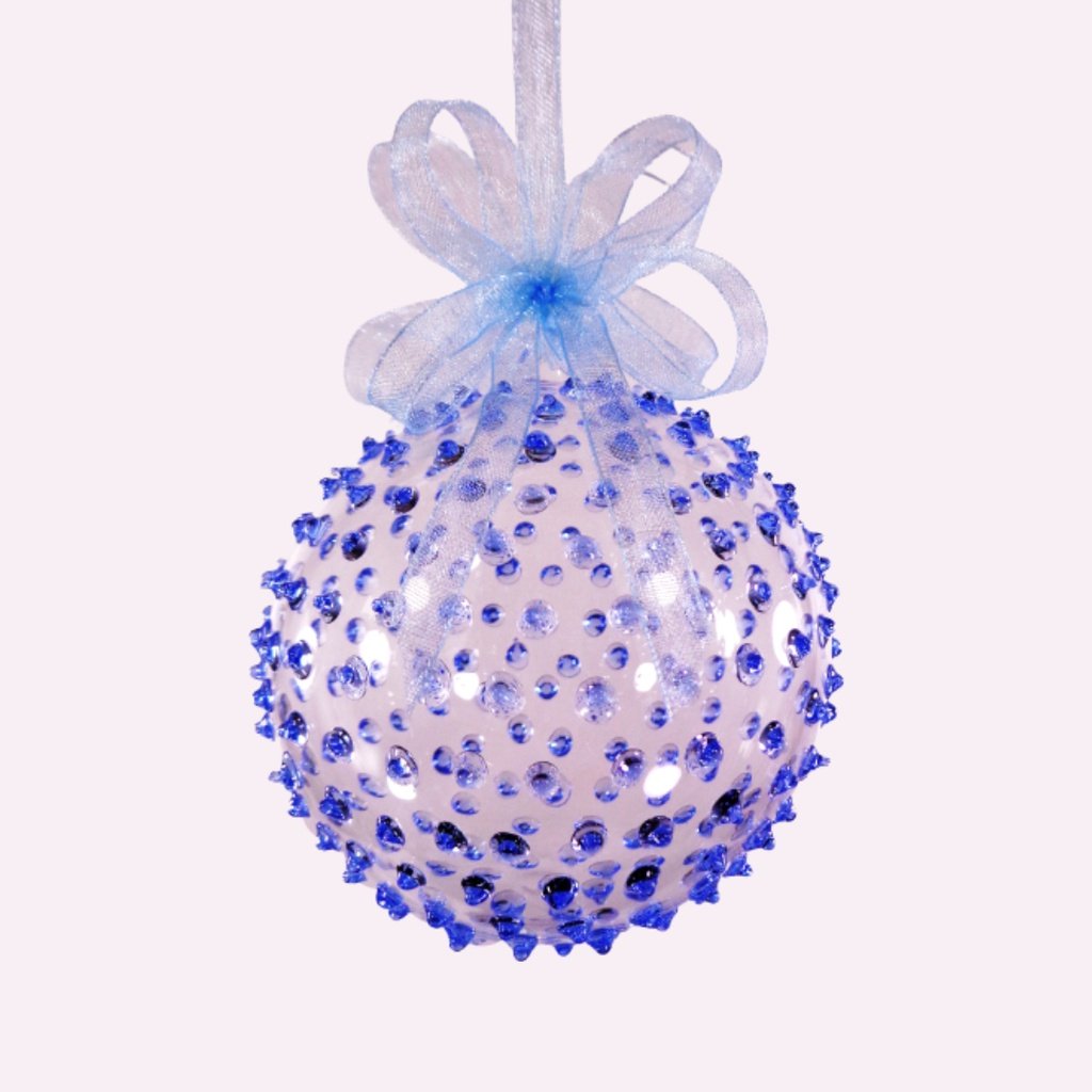 Set of 6pc Colored Dotted Corona Glass Christmas Ball Ornaments in 2.5”, 3”, 3.5”, 4” with Organza R