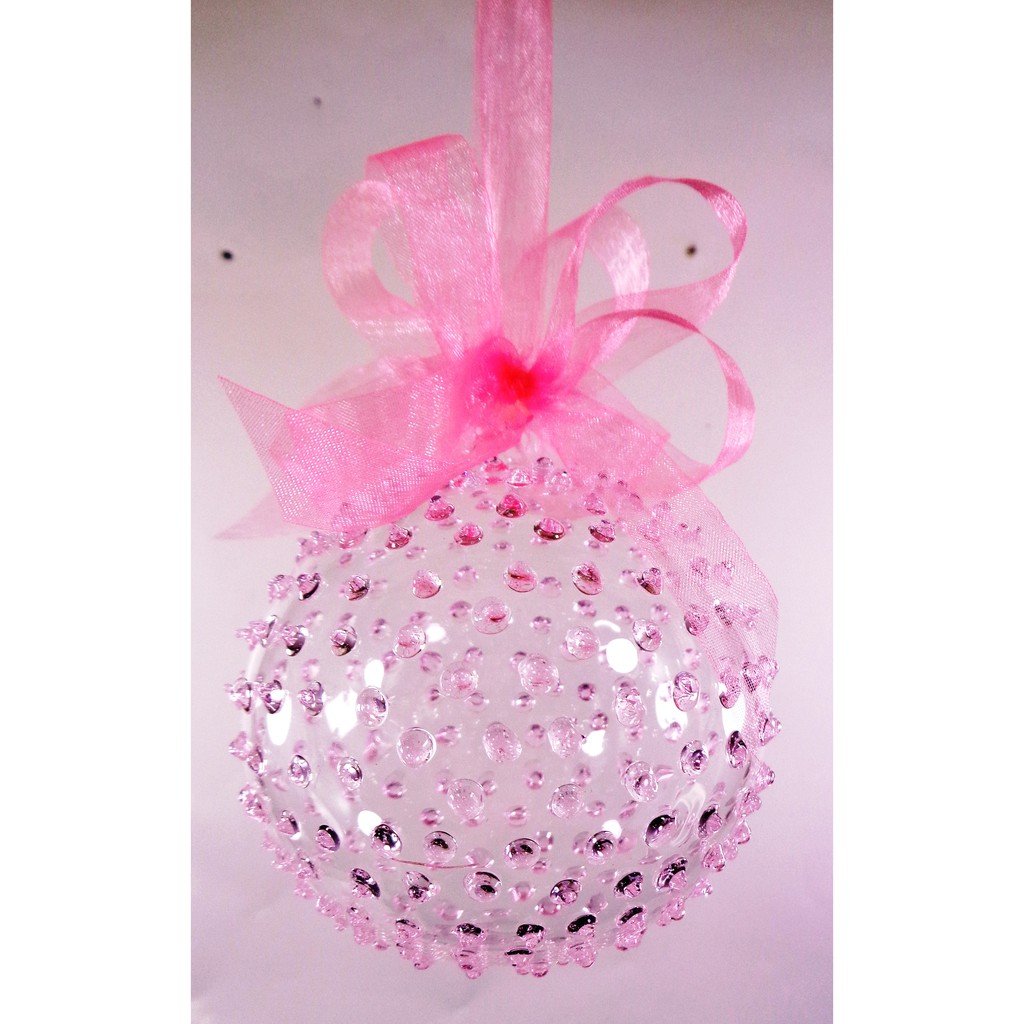 Set of 6pc Colored Dotted Corona Glass Christmas Ball Ornaments in 2.5”, 3”, 3.5”, 4” with Organza R