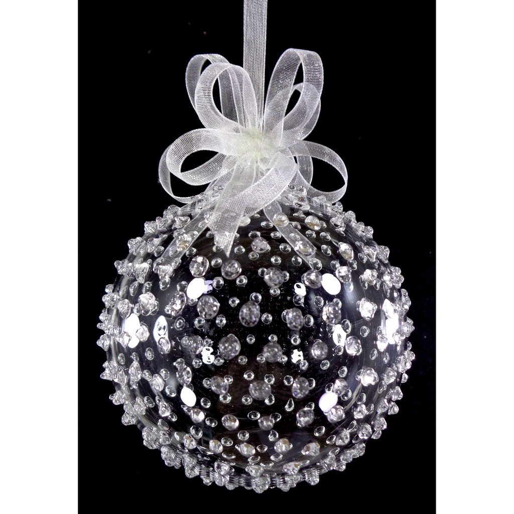 Set of 6pc Colored Dotted Corona Glass Christmas Ball Ornaments in 2.5”, 3”, 3.5”, 4” with Organza R