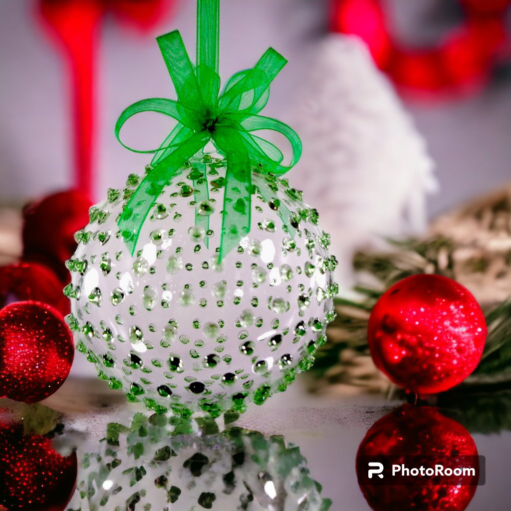 Set of 6pc Colored Dotted Corona Glass Christmas Ball Ornaments in 2.5”, 3”, 3.5”, 4” with Organza R