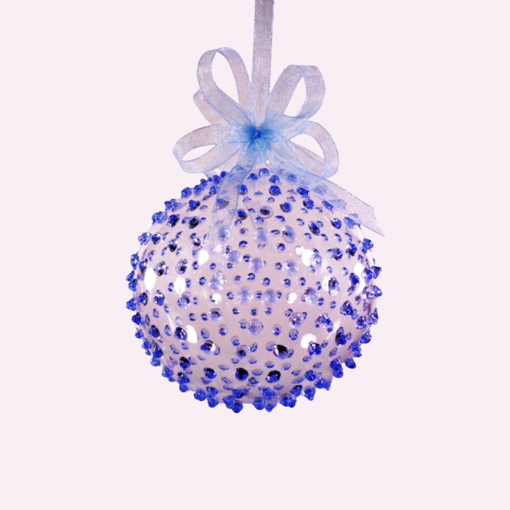 Set of 6pc Colored Dotted Corona Glass Christmas Ball Ornaments in 2.5”, 3”, 3.5”, 4” with Organza R