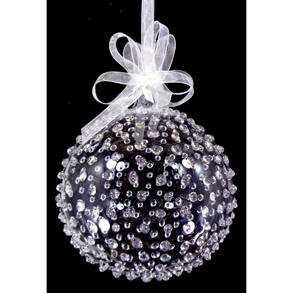 Set of 6pc Colored Dotted Corona Glass Christmas Ball Ornaments in 2.5”, 3”, 3.5”, 4” with Organza R