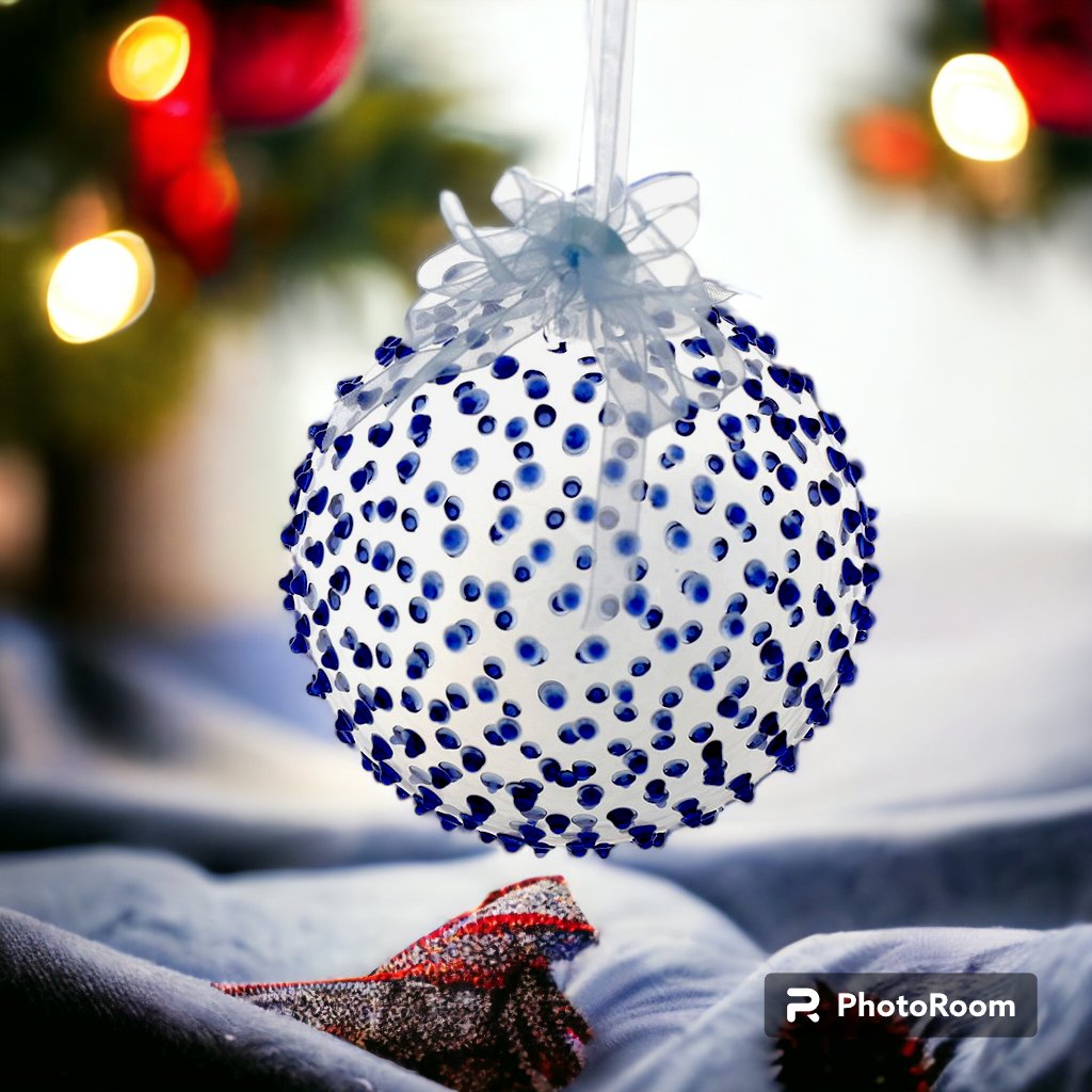 Set of 6pc Colored Dotted Corona Glass Christmas Ball Ornaments in 2.5”, 3”, 3.5”, 4” with Organza R