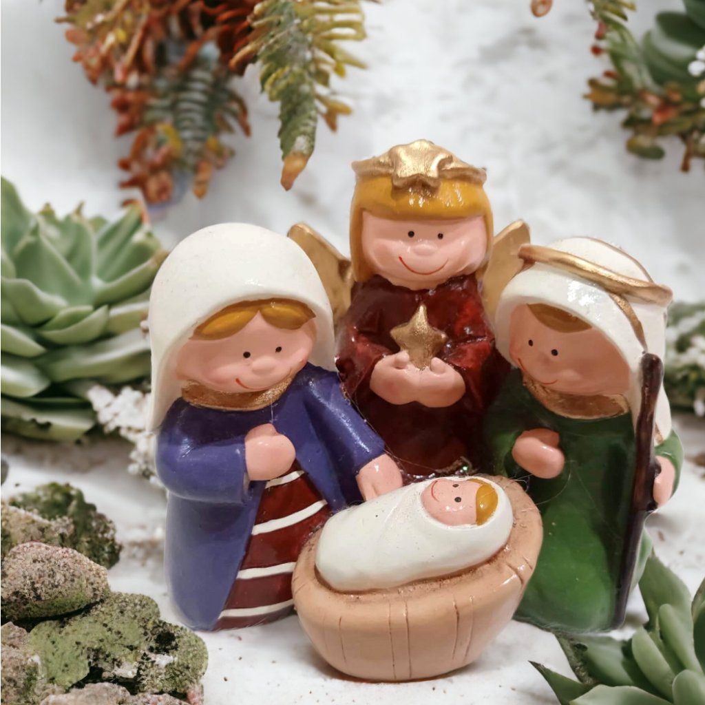 Christmas Belen Nativity Set Fiber Resin 4" Mini Handmade Christmas Decorations for Home - Image 2