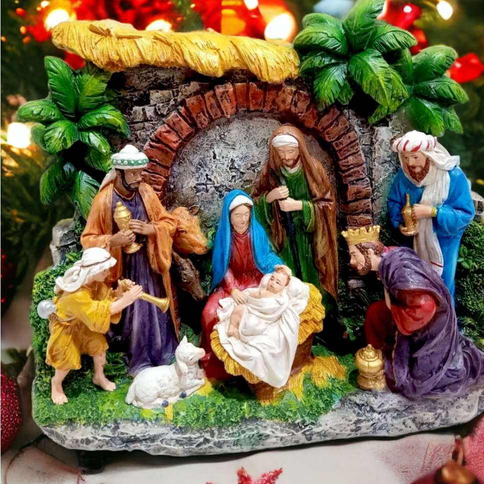 13 Inches Christmas Belen Nativity Set Fiber Resin Handmade Christmas Decorations for Home - Image 2