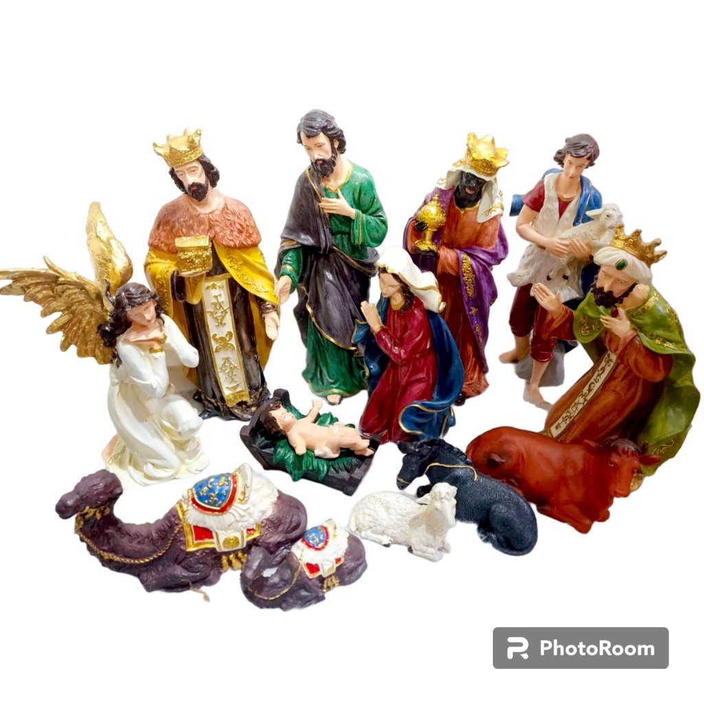 15 Inch Christmas Belen Nativity Set Colored Fiber Resin 13pcs Handmade Christmas Decorations - Image 4