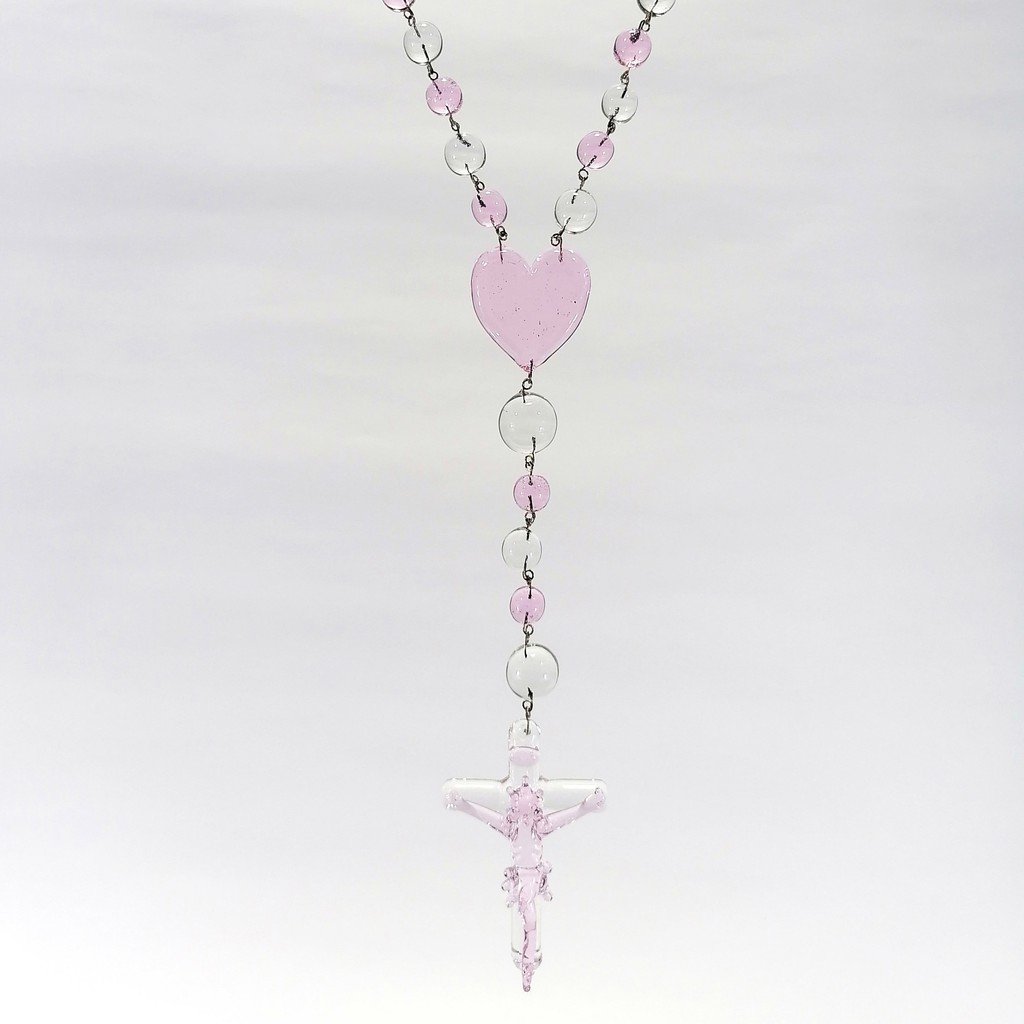 Pink Glass Rosary Handmade Religious Items - Image 2
