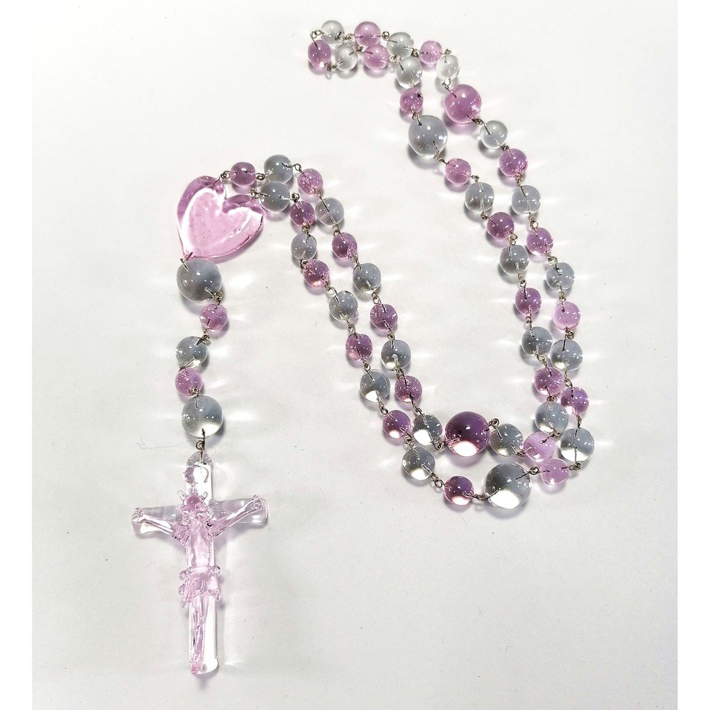 Pink Glass Rosary Handmade Religious Items - Image 4