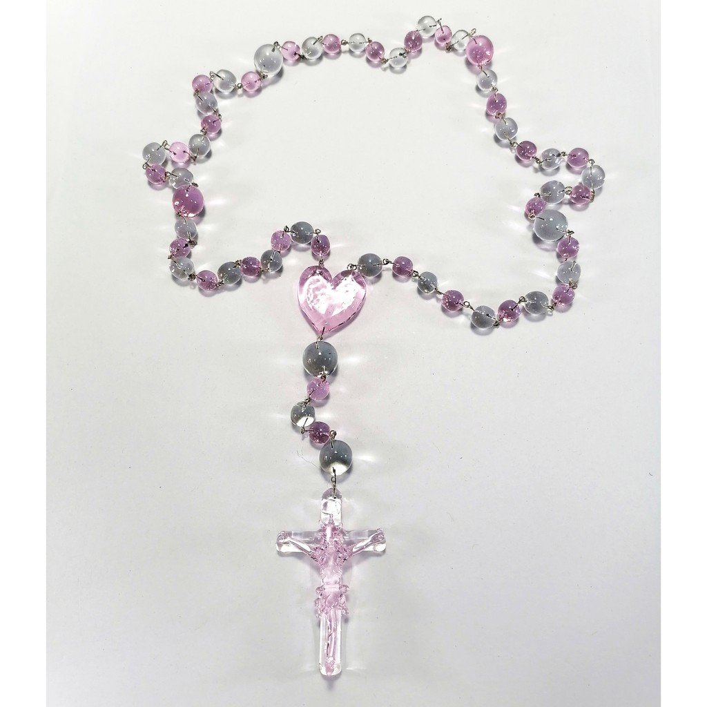 Pink Glass Rosary Handmade Religious Items - Image 5
