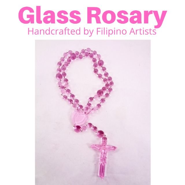 Pink Glass Rosary Handmade Beads Crucifix Cross Religious Items - Image 7