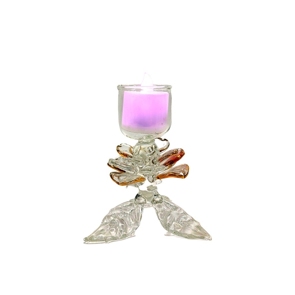 Glass Candle Holder with Gold Accent for Table with LED Tealight Set 4" - Image 2