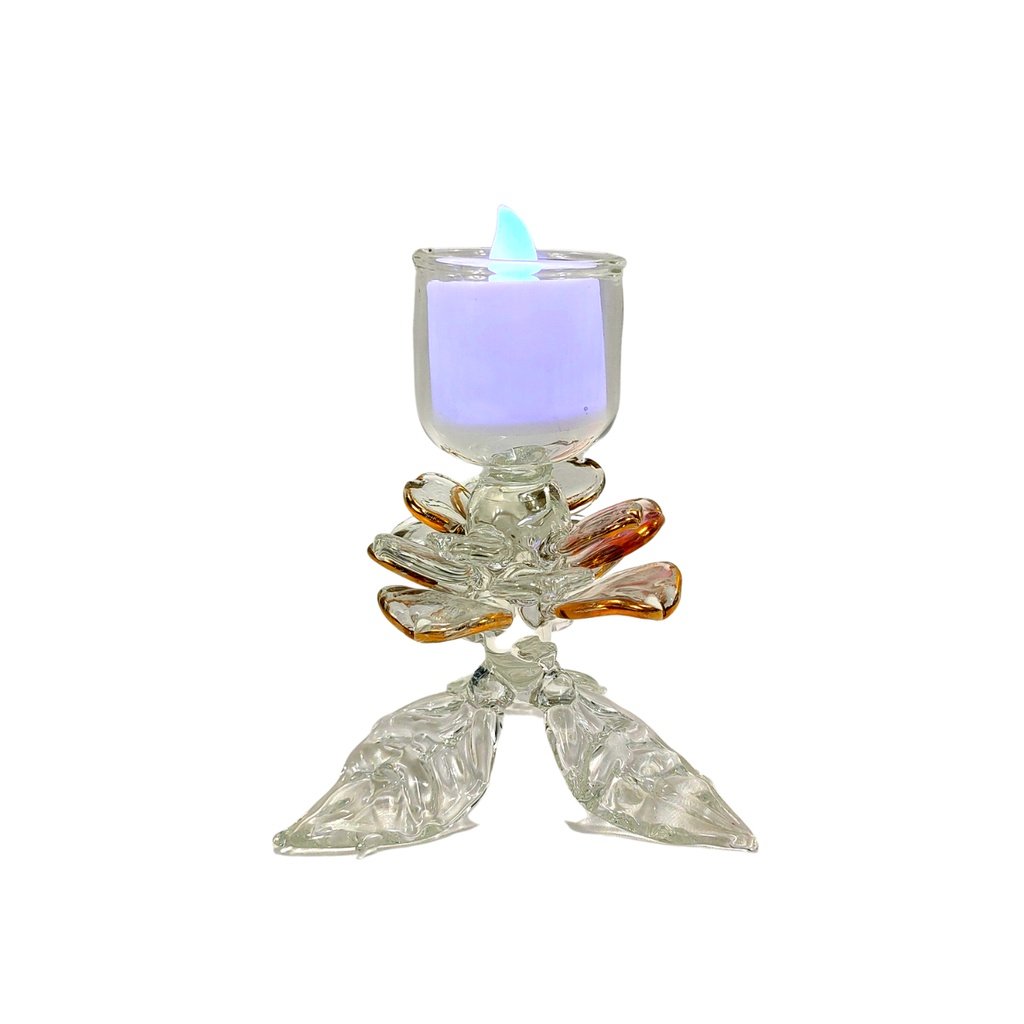 Glass Candle Holder with Gold Accent for Table with LED Tealight Set 4" - Image 3