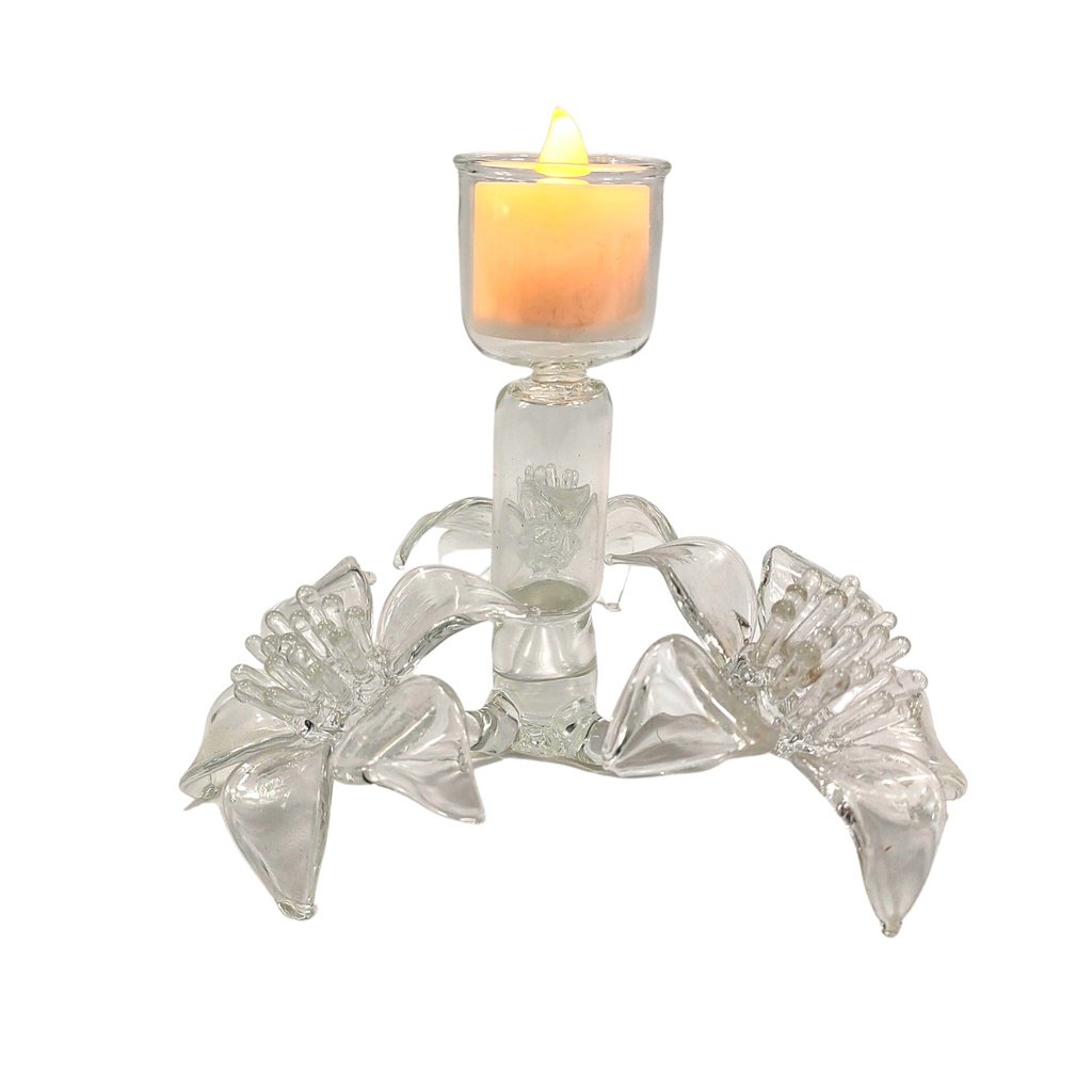 Glass Candle Holder for Cemetery with LED Tealight