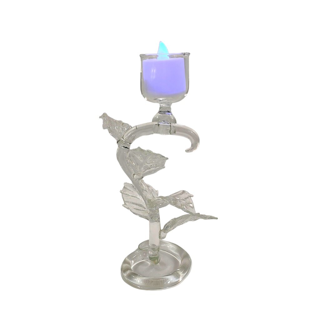 Glass Candle Holder Swirl Stand with Leaves and LED Tealight - Image 3