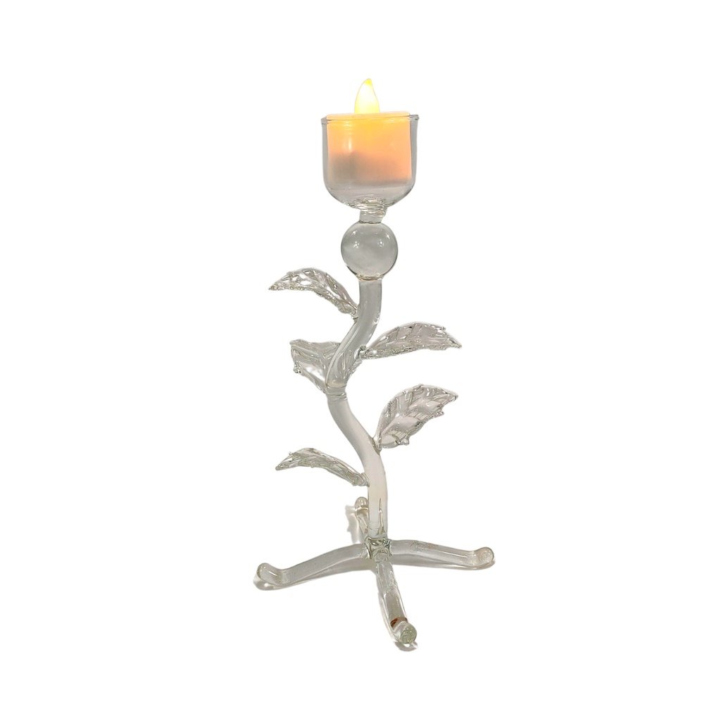 Glass Candle Holder Stand Set for Table with LED Tealight