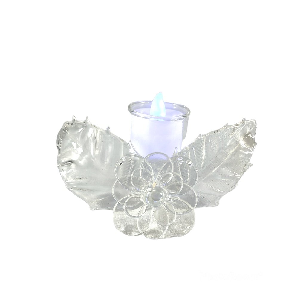 Glass Candle Holder Flower & Leaves Design for Table with LED Tealight CH-025 - Image 2