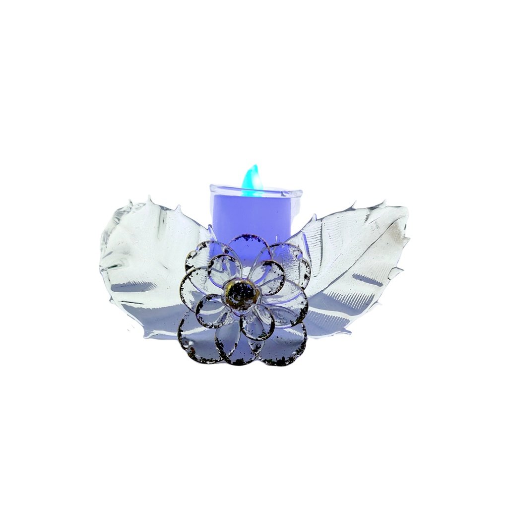 Glass Candle Holder Flower & Leaves Design for Table with LED Tealight CH-025