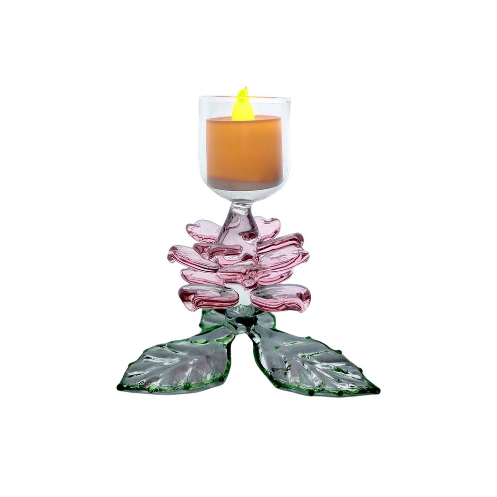 Glass Candle Holder Flower Design Colored for Table with LED Tealight - Image 2